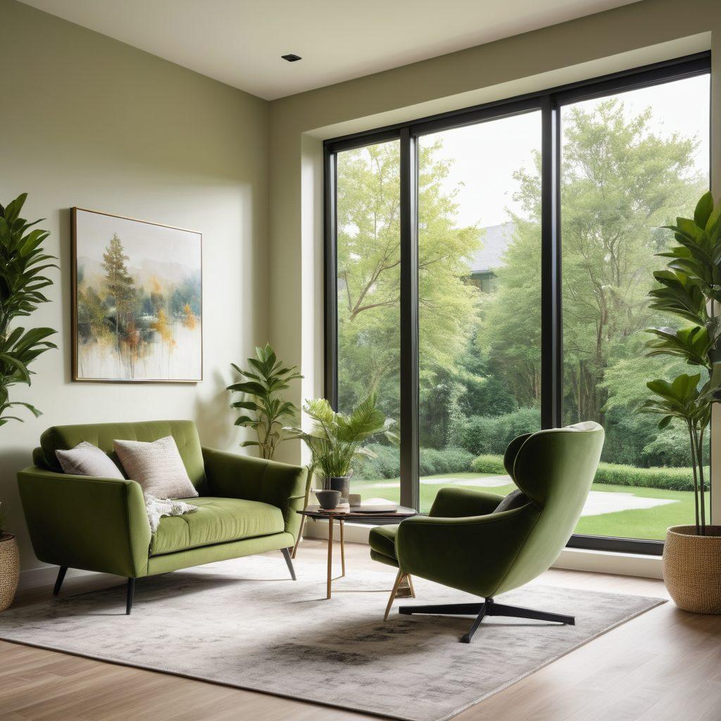 A beautifully designed modern living room showcasing various home upgrades, including smart home devices, elegant furniture, and stylish decor elements. An inviting atmosphere with natural light streaming in through large windows, plants adding a touch of nature, and subtle tech integration. A cozy reading nook with a book on home improvement lies in the foreground. super-realistic. vibrant colors. bright and airy ambiance.